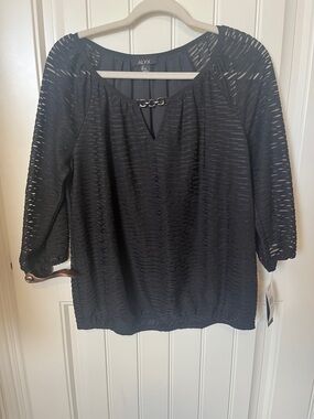 ALYX Black Sheer-Striped 3/4 Sleeve Blouse with Chain Detail